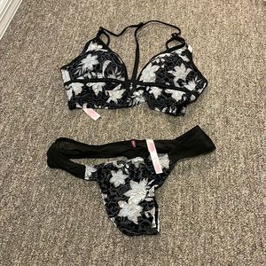 New with tags VSPINK black n white velvet cami n thong